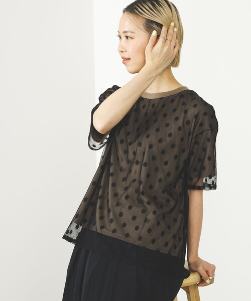 BEAMS HEART（ビームスハート）の「BEAMS HEART / ドットチュール レイヤードTシャツ（Tシャツ/カットソー・レディース・オフホワイト/ブラック/ブラウン系その他4・FREE）」の4枚目の写真