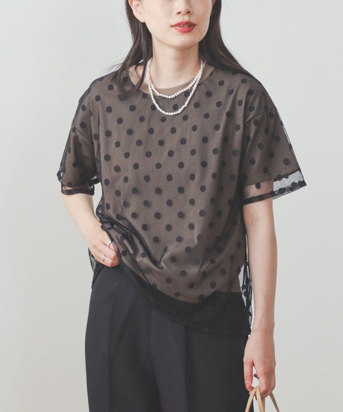 BEAMS HEART（ビームスハート）の「BEAMS HEART / ドットチュール レイヤードTシャツ（Tシャツ/カットソー・レディース・オフホワイト/ブラック/ブラウン系その他4・FREE）」の12枚目の写真