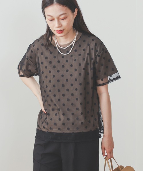 BEAMS HEART（ビームスハート）の「BEAMS HEART / ドットチュール レイヤードTシャツ（Tシャツ/カットソー・レディース・オフホワイト/ブラック/ブラウン系その他4・FREE）」の11枚目の写真