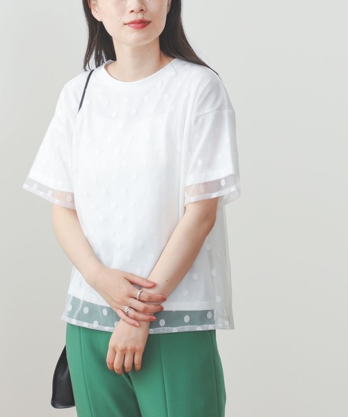 BEAMS HEART（ビームスハート）の「BEAMS HEART / ドットチュール レイヤードTシャツ（Tシャツ/カットソー・レディース・オフホワイト/ブラック/ブラウン系その他4・FREE）」の7枚目の写真