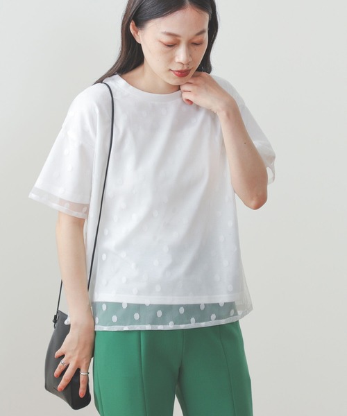 BEAMS HEART（ビームスハート）の「BEAMS HEART / ドットチュール レイヤードTシャツ（Tシャツ/カットソー・レディース・オフホワイト/ブラック/ブラウン系その他4・FREE）」の6枚目の写真