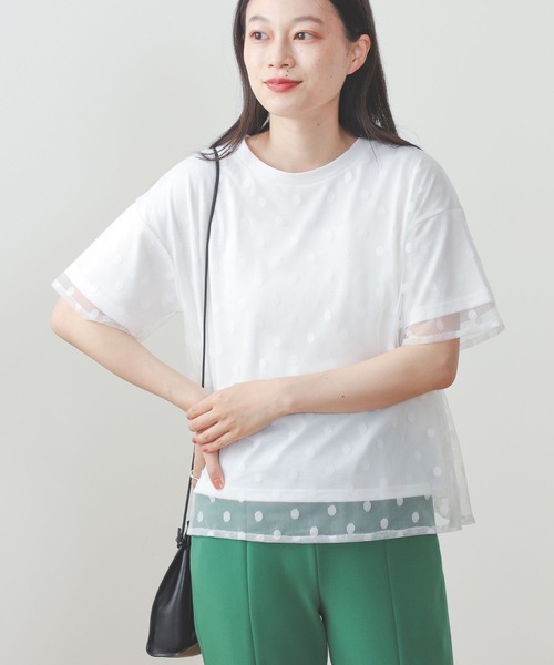 BEAMS HEART（ビームスハート）の「BEAMS HEART / ドットチュール レイヤードTシャツ（Tシャツ/カットソー・レディース・オフホワイト/ブラック/ブラウン系その他4・FREE）」の8枚目の写真