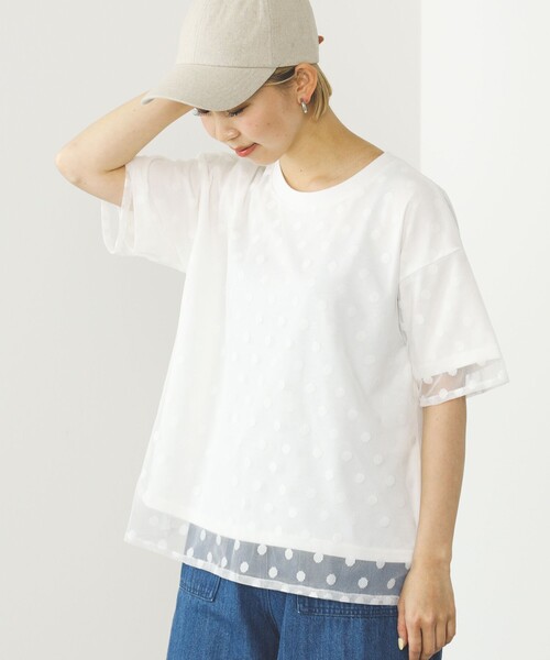BEAMS HEART（ビームスハート）の「BEAMS HEART / ドットチュール レイヤードTシャツ（Tシャツ/カットソー・レディース・オフホワイト/ブラック/ブラウン系その他4・FREE）」の5枚目の写真
