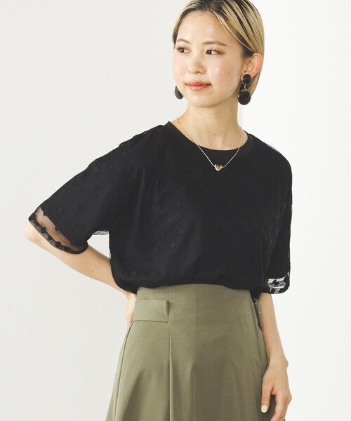 BEAMS HEART（ビームスハート）の「BEAMS HEART / ドットチュール レイヤードTシャツ（Tシャツ/カットソー・レディース・オフホワイト/ブラック/ブラウン系その他4・FREE）」の16枚目の写真