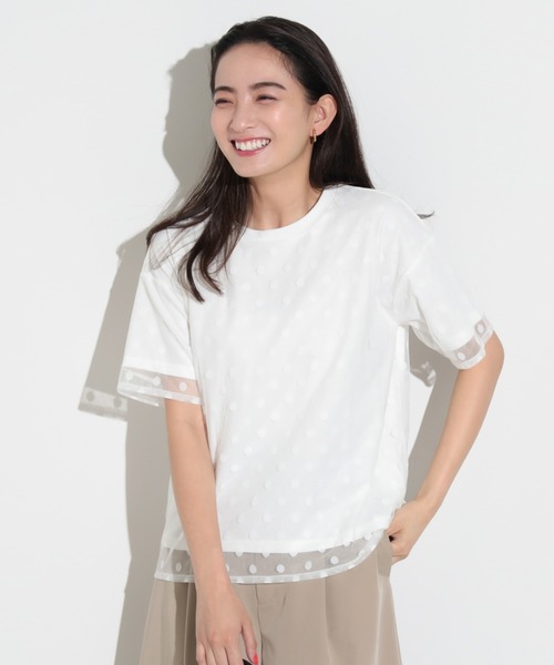 BEAMS HEART（ビームスハート）の「BEAMS HEART / ドットチュール レイヤードTシャツ（Tシャツ/カットソー・レディース・オフホワイト/ブラック/ブラウン系その他4・FREE）」の19枚目の写真