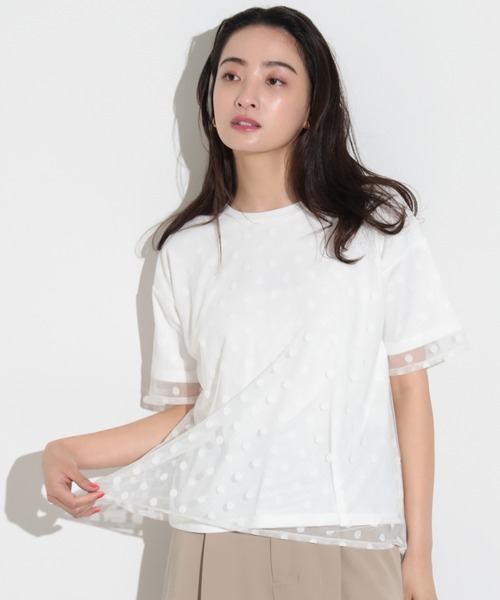 BEAMS HEART（ビームスハート）の「BEAMS HEART / ドットチュール レイヤードTシャツ（Tシャツ/カットソー・レディース・オフホワイト/ブラック/ブラウン系その他4・FREE）」の21枚目の写真