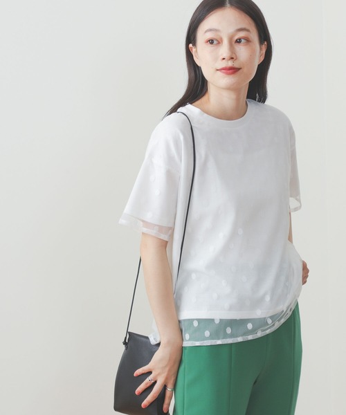 BEAMS HEART（ビームスハート）の「BEAMS HEART / ドットチュール レイヤードTシャツ（Tシャツ/カットソー・レディース・オフホワイト/ブラック/ブラウン系その他4・FREE）」の22枚目の写真