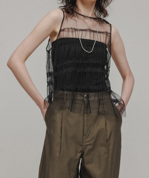 M TO R（ムウトアール）の「［BLOUSE］TULLE SLEEVELESS TOPS（タンクトップ・レディース・ブラック/ブラウン・FREE）」の2枚目の写真