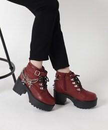 ♡新品♡レースアップジュエリーヒールショートブーツ　レッド ♡新品♡レースアップジュエリーヒールショートブーツレッド