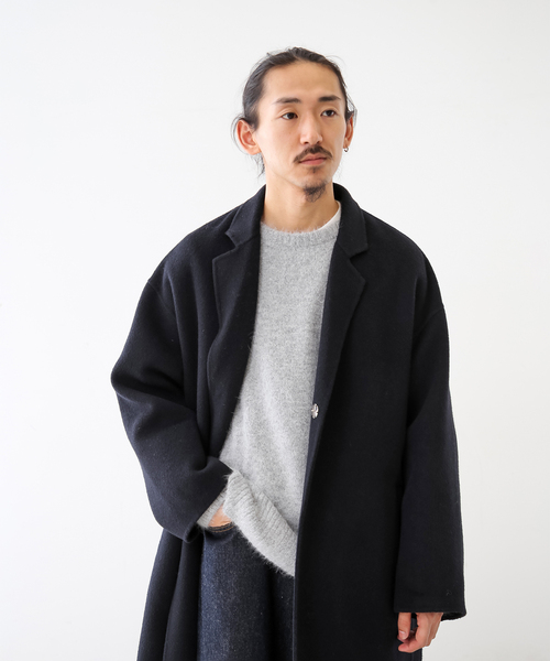 FOLL / フォル】super130s wool-cashmere rever coat（ノーカラー