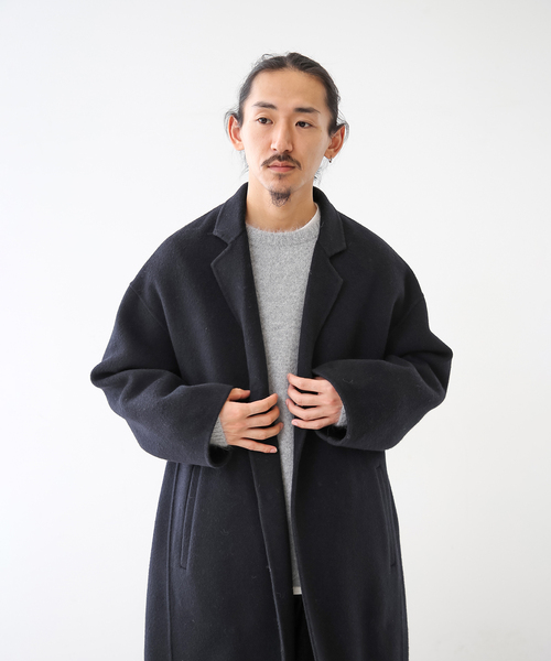 【FOLL】super130s wool-cashmere rever coat FOLL / フォル】super130s wool-cashmere rever coat（ノーカラー