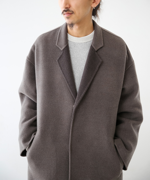 FOLL / フォル】super130s wool-cashmere rever coat（ノーカラー