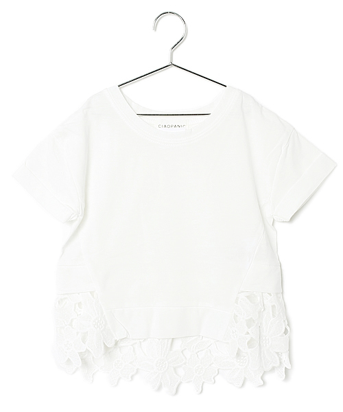 CIAOPANIC TYPY(チャオパニックティピー)の「KIDS レースドッキングT(Tシャツ/カットソー・キッズ・ホワイト/グレー・95/105/115/125/135)」の1枚目の写真