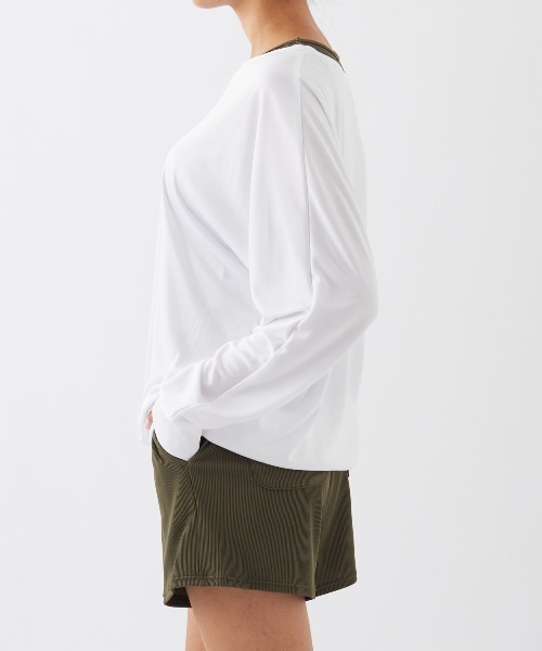 Ocean Pacific（オーシャンパシフィック）の「【OP:オーピー】レディースラッシュガード付き水着4点セット タンキニ リブ素材 ビキニ カップインキャミ 体型カバー 水陸両用　ヨガウェア ピラティス トレーニングウェア（水着・レディース・ブラック/カーキ/ブラウン/ブルー/アイボリー・MEDIUM/X-LARGE/LARGE）」の13枚目の写真