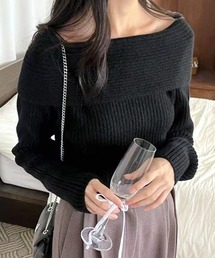 ニット/セーター（ブラック/黒色系・オフショルダー）ファッション通販