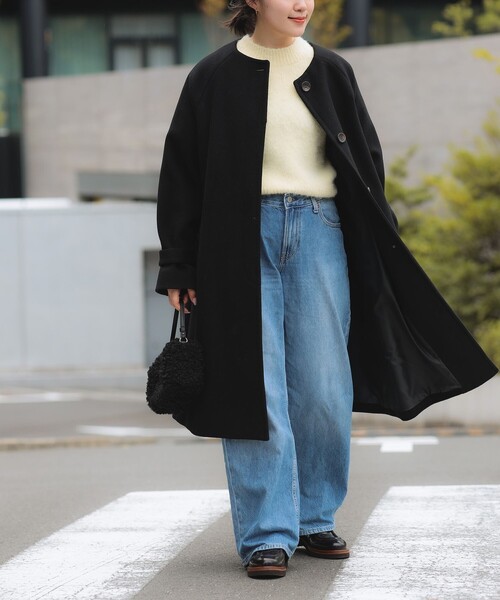 B:MING by BEAMS（ビーミングバイビームス）の「B:MING by BEAMS / ウール ノーカラーコート（ノーカラーコート・レディース・ブラック/ベージュ・SMALL/MEDIUM）」の3枚目の写真