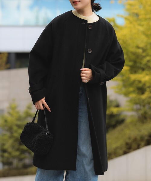 B:MING by BEAMS（ビーミングバイビームス）の「B:MING by BEAMS / ウール ノーカラーコート（ノーカラーコート・レディース・ブラック/ベージュ・SMALL/MEDIUM）」の6枚目の写真