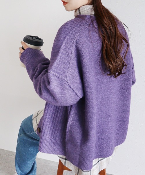 reca（レカ）の「長袖Vネックニットカーディガン（カーディガン/ボレロ・レディース・チャコールグレー/グレイッシュベージュ/グレー系その他/パープル・FREE）」の21枚目の写真