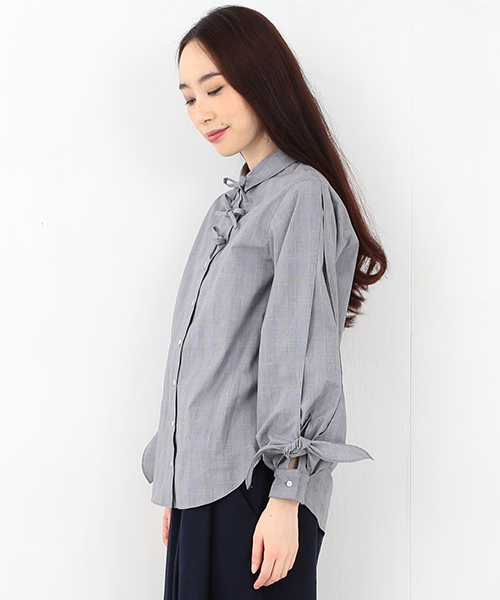 Ray BEAMS(レイビームス)の「RBS / グレンチェック リボンカフス ブラウス(シャツ/ブラウス・レディース・グレー・0/1)」の7枚目の写真