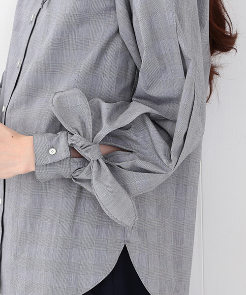 Ray BEAMS(レイビームス)の「RBS / グレンチェック リボンカフス ブラウス(シャツ/ブラウス・レディース・グレー・0/1)」の2枚目の写真