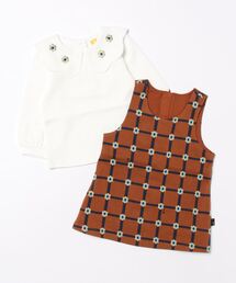 moimoln | 【２点セット】フラワー刺繍フラワートップス&チェックワンピース(ワンピース)