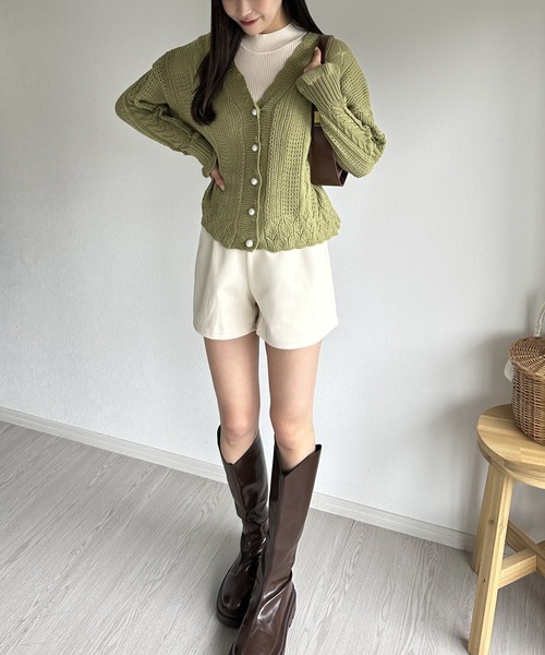 Silly（シリー）の「【韓国コーデに◎】クロシェ編みニットカーディガン（カーディガン/ボレロ・レディース・ライトグリーン/ホワイト・FREE）」の7枚目の写真