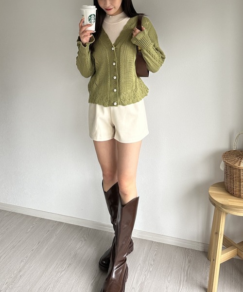 Silly（シリー）の「【韓国コーデに◎】クロシェ編みニットカーディガン（カーディガン/ボレロ・レディース・ライトグリーン/ホワイト・FREE）」の8枚目の写真