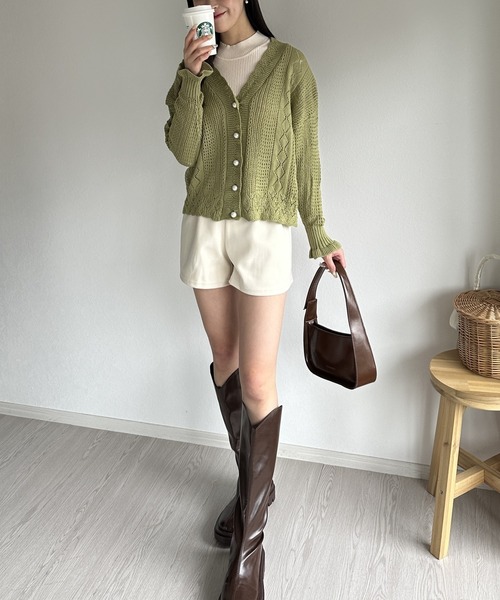 Silly（シリー）の「【韓国コーデに◎】クロシェ編みニットカーディガン（カーディガン/ボレロ・レディース・ライトグリーン/ホワイト・FREE）」の9枚目の写真