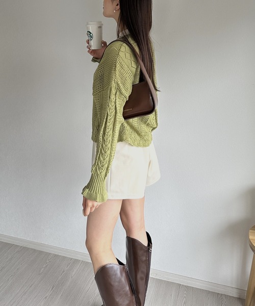 Silly（シリー）の「【韓国コーデに◎】クロシェ編みニットカーディガン（カーディガン/ボレロ・レディース・ライトグリーン/ホワイト・FREE）」の10枚目の写真