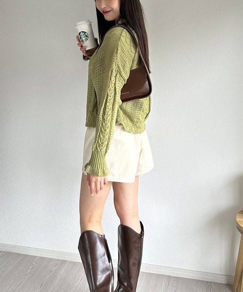 Silly（シリー）の「【韓国コーデに◎】クロシェ編みニットカーディガン（カーディガン/ボレロ・レディース・ライトグリーン/ホワイト・FREE）」の11枚目の写真