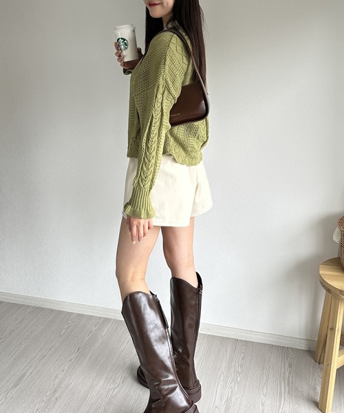 Silly（シリー）の「【韓国コーデに◎】クロシェ編みニットカーディガン（カーディガン/ボレロ・レディース・ライトグリーン/ホワイト・FREE）」の12枚目の写真