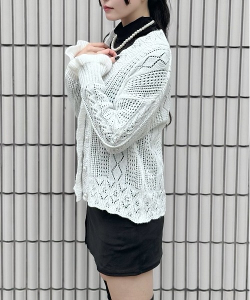 Silly（シリー）の「【韓国コーデに◎】クロシェ編みニットカーディガン（カーディガン/ボレロ・レディース・ライトグリーン/ホワイト・FREE）」の18枚目の写真