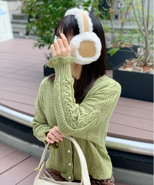Silly（シリー）の「【韓国コーデに◎】クロシェ編みニットカーディガン（カーディガン/ボレロ・レディース・ライトグリーン/ホワイト・FREE）」の15枚目の写真
