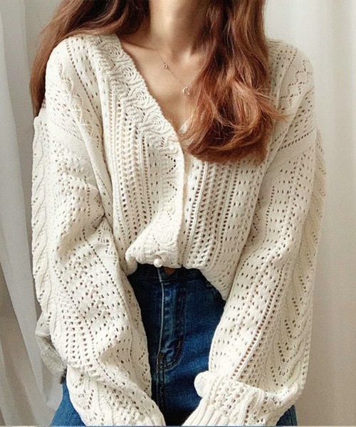 Silly（シリー）の「【韓国コーデに◎】クロシェ編みニットカーディガン（カーディガン/ボレロ・レディース・ライトグリーン/ホワイト・FREE）」の22枚目の写真