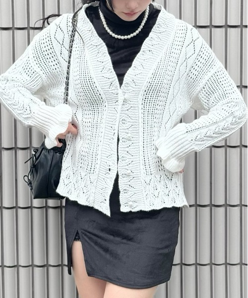 Silly（シリー）の「【韓国コーデに◎】クロシェ編みニットカーディガン（カーディガン/ボレロ・レディース・ライトグリーン/ホワイト・FREE）」の20枚目の写真