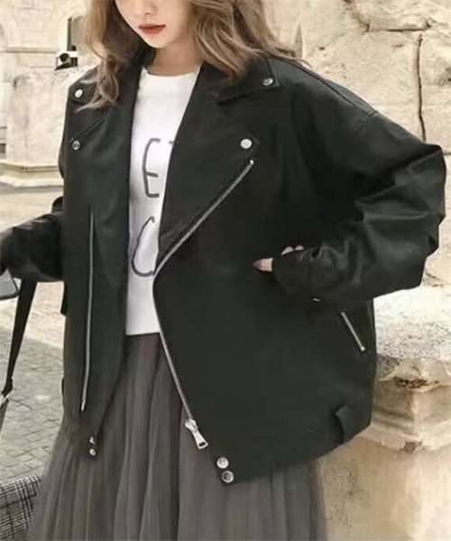 FREE STYLISTS(フリー スタイリスト)の「レザーライダースジャケット(ライダースジャケット・レディース・ブラック/オフホワイト・L/M)」の14枚目の写真