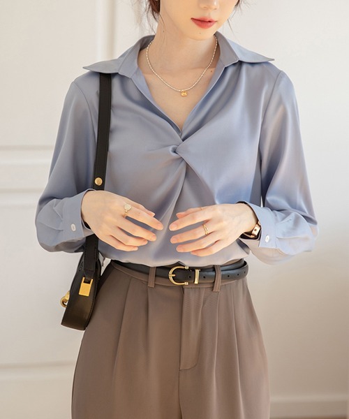 MILAE(ミレ)の「カシュクールプルオーバーブラウス(シャツ/ブラウス・レディース・ブルー/ホワイト・S/M/L)」の11枚目の写真
