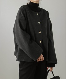 AMELY | 前後2wayハートボタンショートコート(ノーカラージャケット)