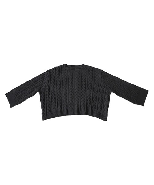 antiqua（アンティカ）の「ケーブル編みショート丈ニット（ニット/セーター・レディース・ブラック/ベージュ/ブルー・FREE）」の4枚目の写真