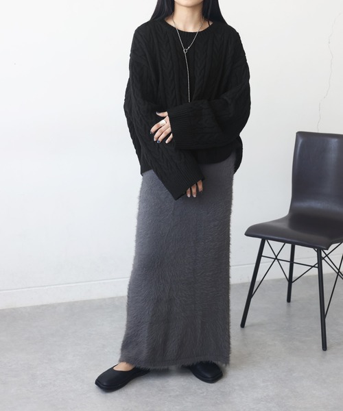 antiqua（アンティカ）の「ケーブル編みショート丈ニット（ニット/セーター・レディース・ブラック/ベージュ/ブルー・FREE）」の14枚目の写真