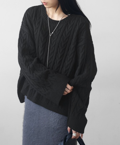antiqua（アンティカ）の「ケーブル編みショート丈ニット（ニット/セーター・レディース・ブラック/ベージュ/ブルー・FREE）」の15枚目の写真