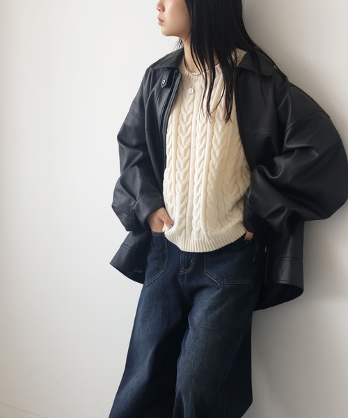 antiqua（アンティカ）の「ケーブル編みショート丈ニット（ニット/セーター・レディース・ブラック/ベージュ/ブルー・FREE）」の20枚目の写真