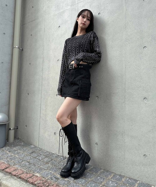 ENVYM（アンビー）の「デニムカーゴスカート（デニムスカート・レディース・ブルー/ブラック・MEDIUM/SMALL）」の8枚目の写真