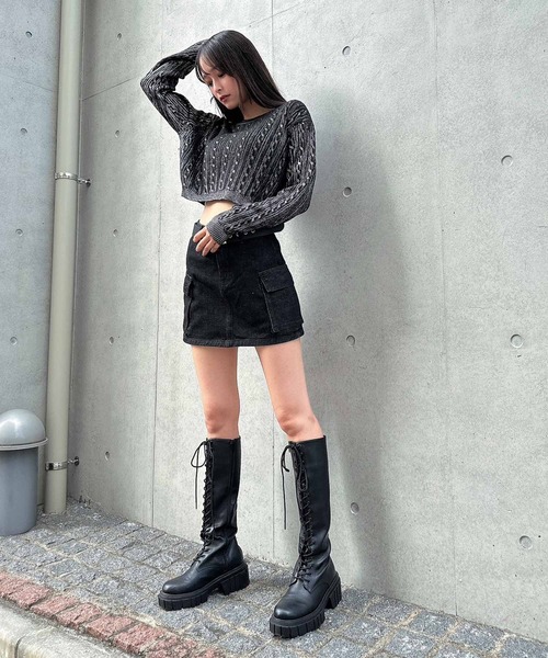 ENVYM（アンビー）の「デニムカーゴスカート（デニムスカート・レディース・ブルー/ブラック・MEDIUM/SMALL）」の14枚目の写真