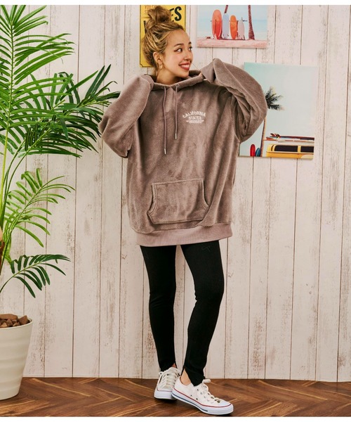 anap mimpi(アナップミンピ)の「コーデュロイ刺繍シャギーボアフーディー(パーカー・レディース・ピンクベージュ/モカ・FREE)」の6枚目の写真