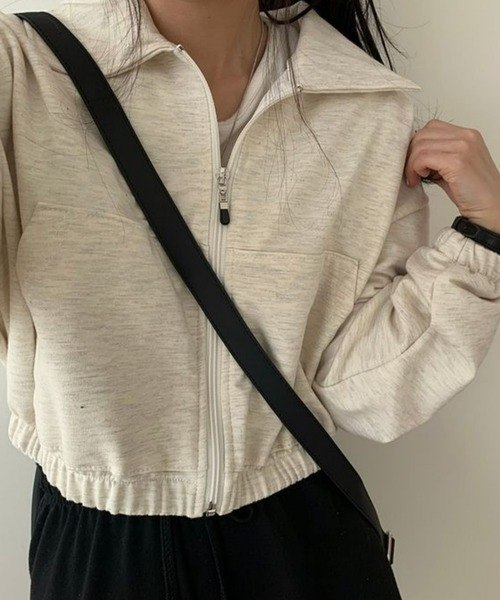 CANVAS+(キャンバスプラス)の「【CANVAS+】クロップド丈ジップブルゾンカーデ(カーディガン/ボレロ・レディース・ブラック/ライトグレー/グレー/カーキ・M)」の10枚目の写真