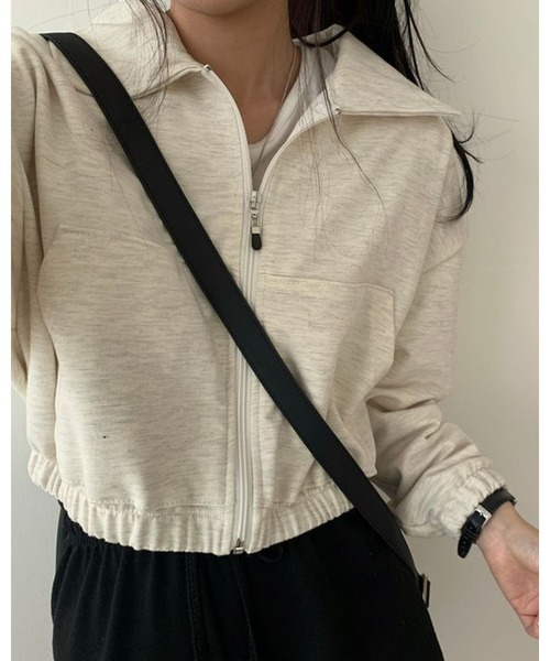 CANVAS+(キャンバスプラス)の「【CANVAS+】クロップド丈ジップブルゾンカーデ(カーディガン/ボレロ・レディース・ブラック/ライトグレー/グレー/カーキ・M)」の11枚目の写真