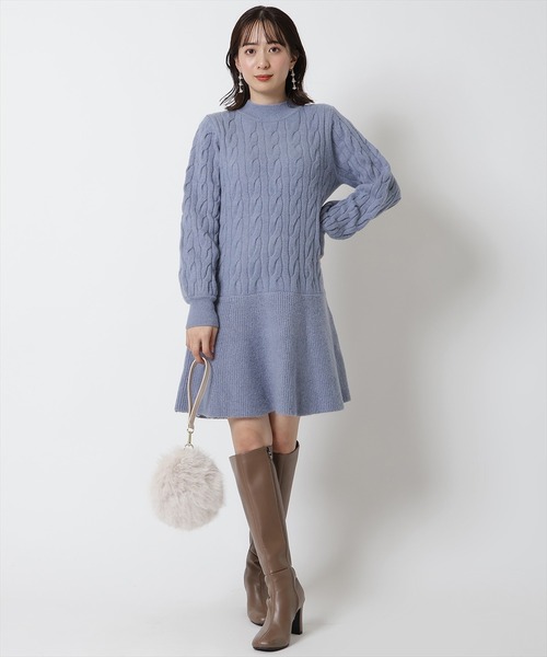 WILLSELECTION(ウィルセレクション)の「ハイネック切替ニットワンピース(ワンピース・レディース・ブルー/ピンク/オフホワイト・MEDIUM)」の3枚目の写真
