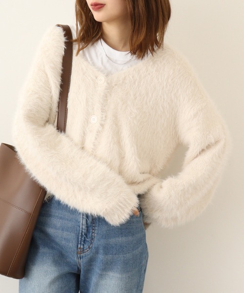 Ree&Mee（リーアンドミー）の「Ree&Mee ゆったり オーバーサイズ シャギー カーディガン（カーディガン/ボレロ・レディース・ライトグレー/ネイビー/ピンク/アイボリー/ミント・M/L）」の6枚目の写真