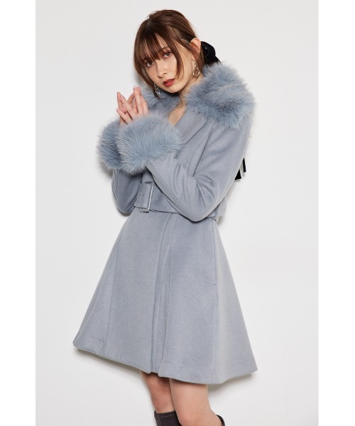 リエンダコートウエストフィットエレガントマルチMINI CT完売品 水色 rienda（リエンダ）の「ウエストフィットエレガントマルチミニコート